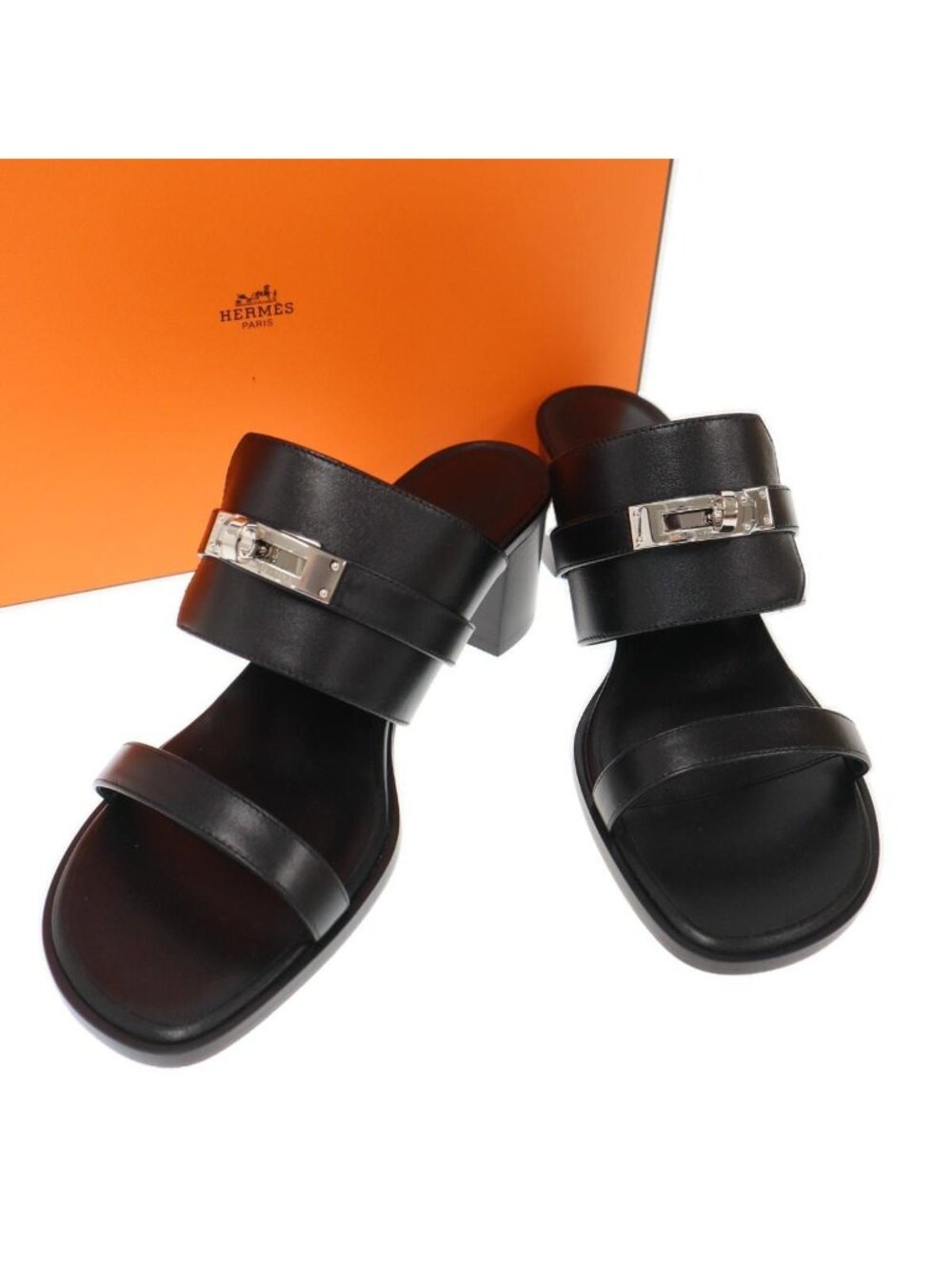 Hermes Ninon 50 Sandals Kelly Buckle Black
